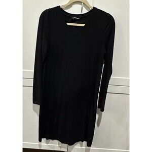 Eileen Fisher Womens Small Black Stretch Viscose V-Neck Sheath Dress No Material
